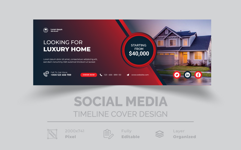 Looking For Luxury Home Red Black Stylish Real Estate Social Media Cover