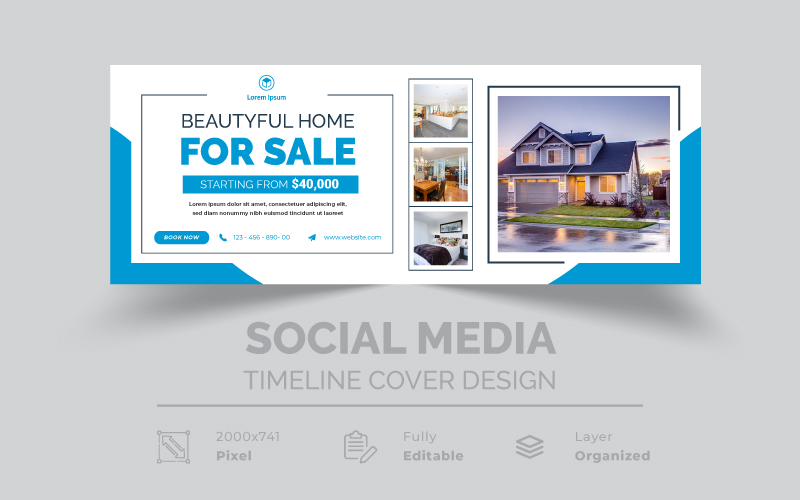 Beautiful Home For Sale Real Estate Blue Variation Facebook Cover Timeline Template