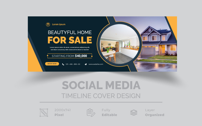 Beautiful Home For Sale Real Estate Black Facebook Cover Timeline Template