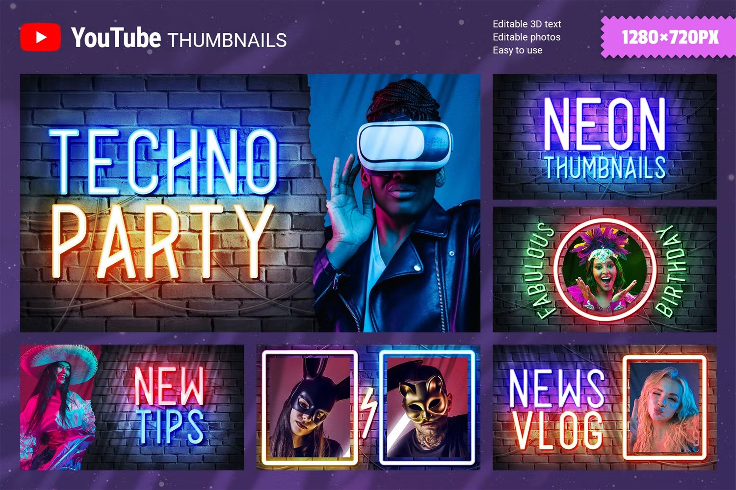 Neon YouTube Thumbnails Templates