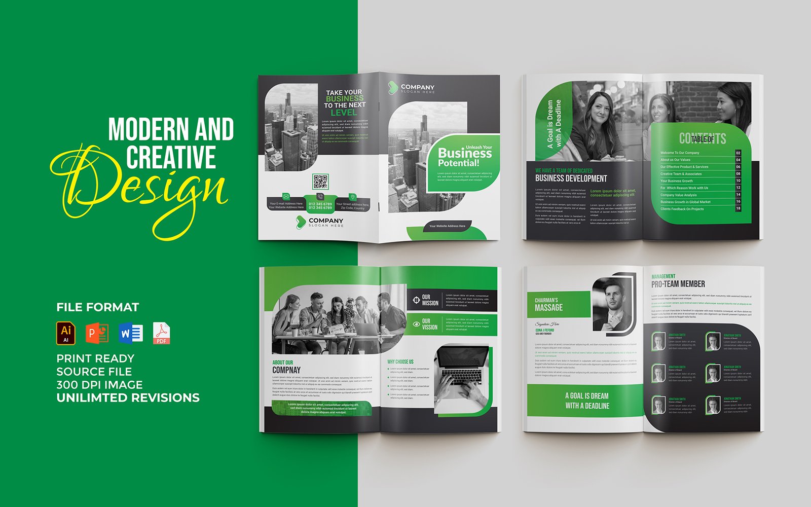 Creative and modern annual report 16 pages multipurpose brochure template