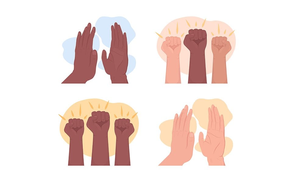 Handclap and fists 2D vector isolated illustration set