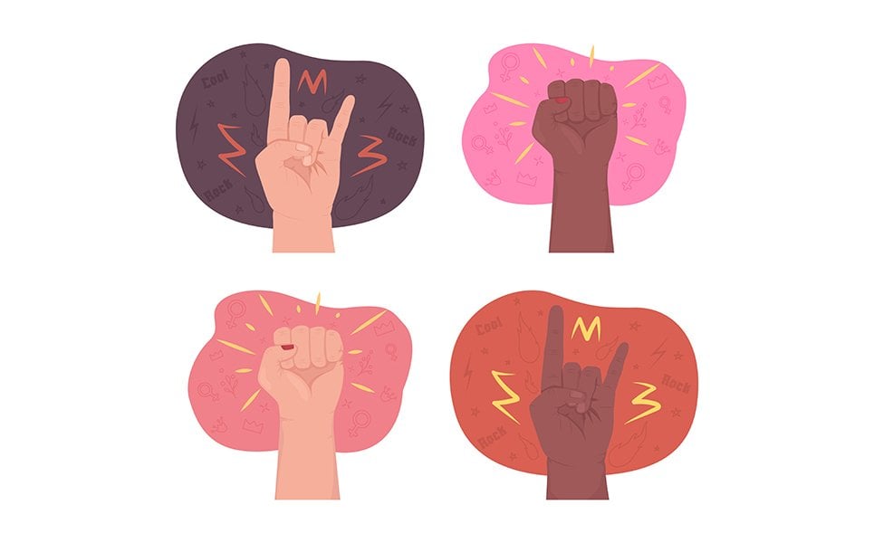 Fist symbols 2D vector isolated illustration set