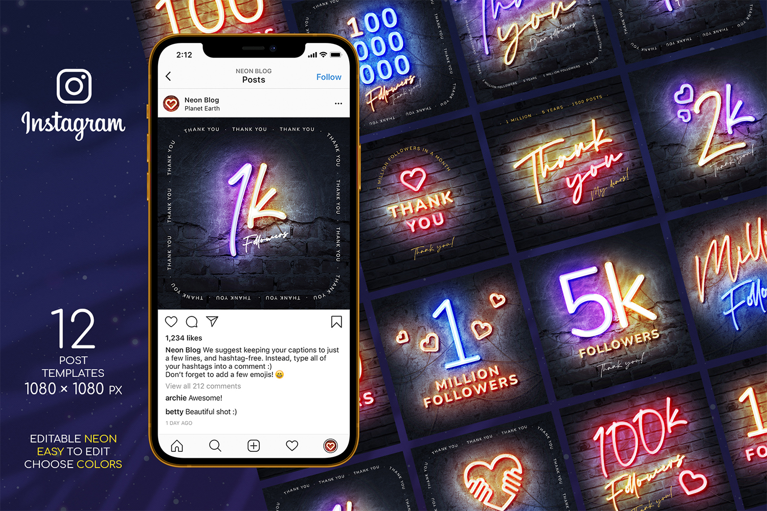 Thank You Neon Instagram Templates