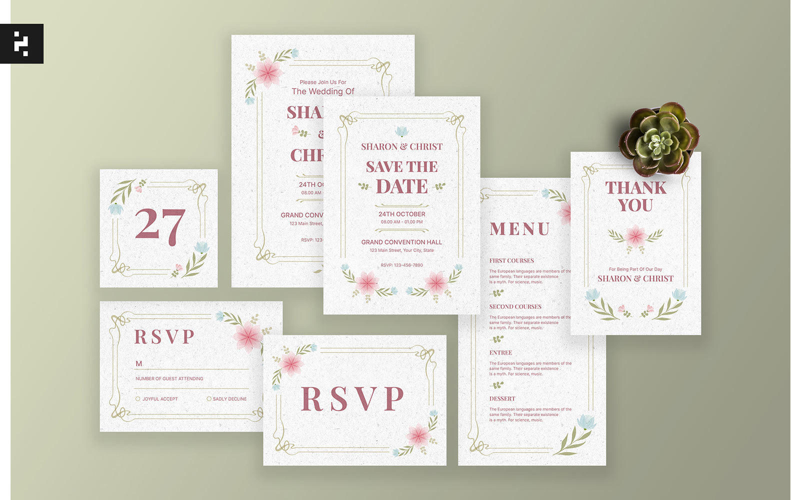 Floral Wedding Invitation Suite Template