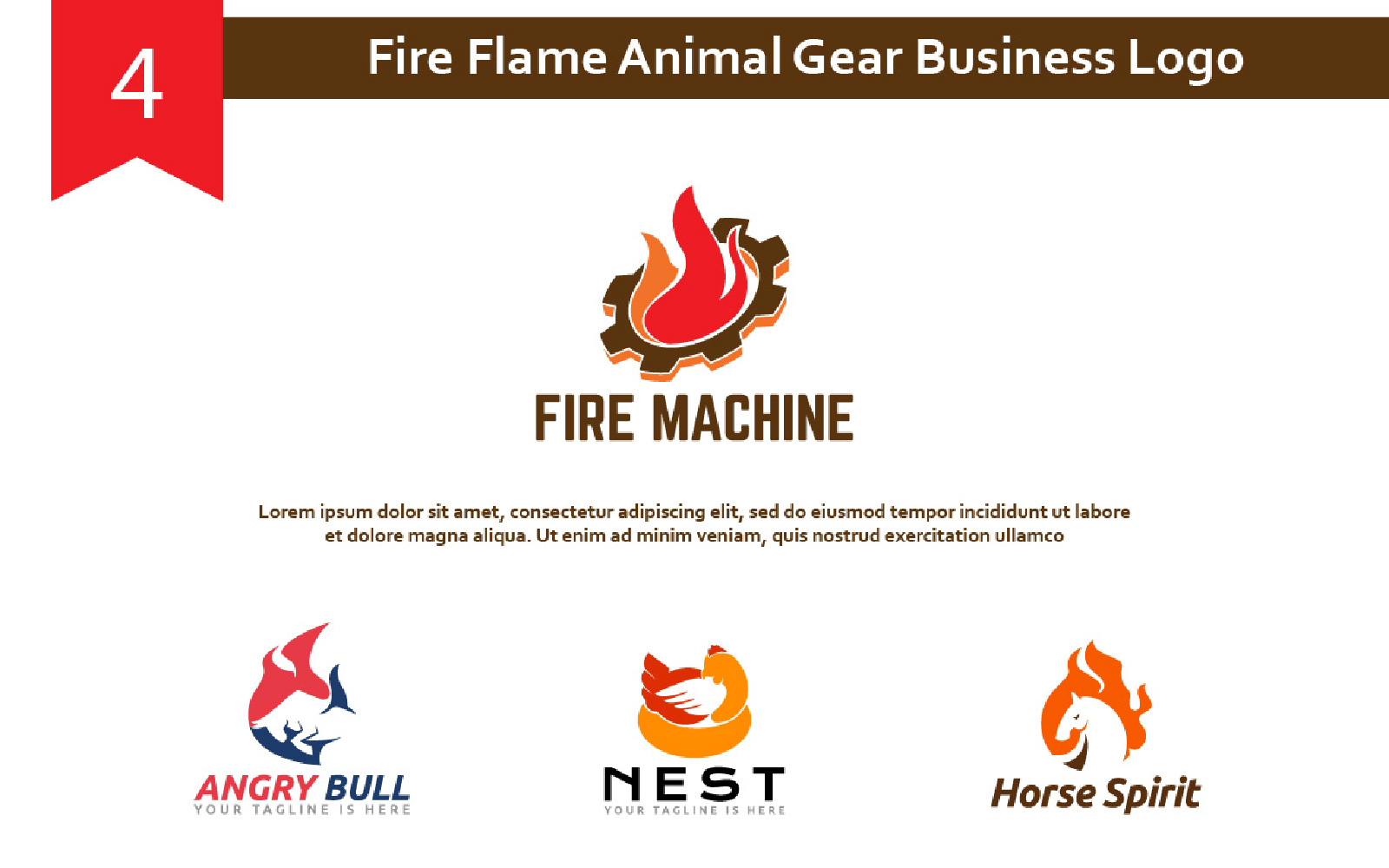 4 Fire Flame Animal Gear Business Logo