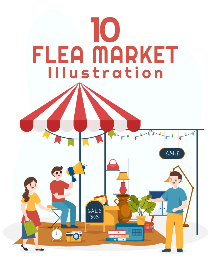 10 Flea Market Second Hand Shop Illustration