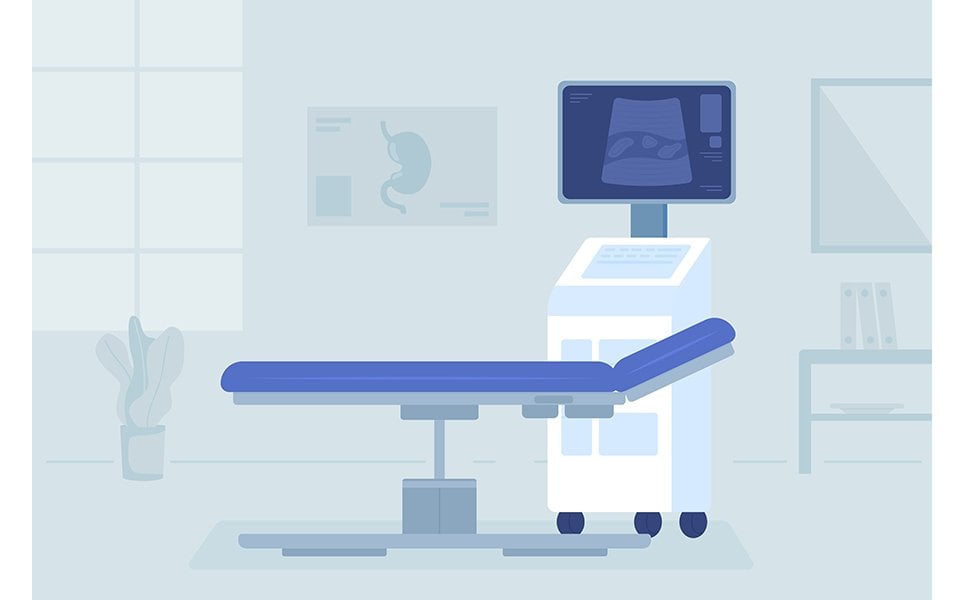 Ultrasound machine for patient examination flat color vector illustration