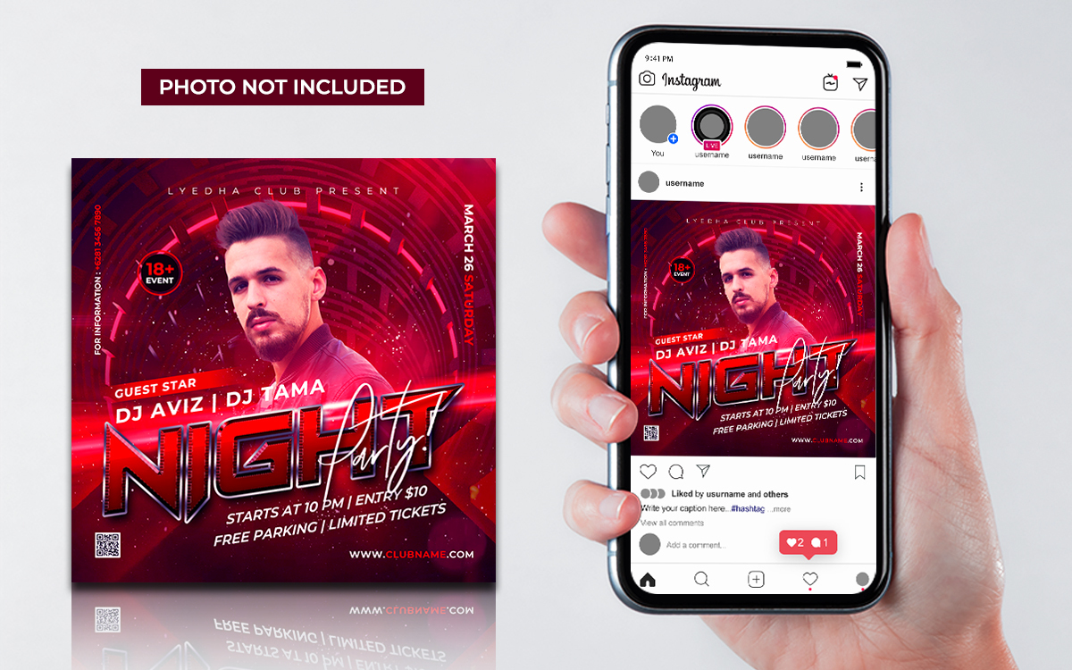 Red Night Club Party Flyer Template Social Media Post