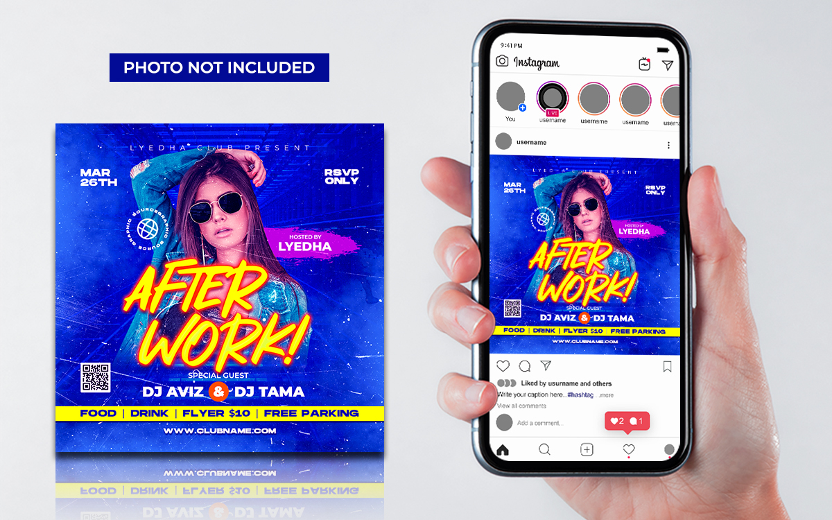 Music Club After Work Party Flyer Template Social Media Post