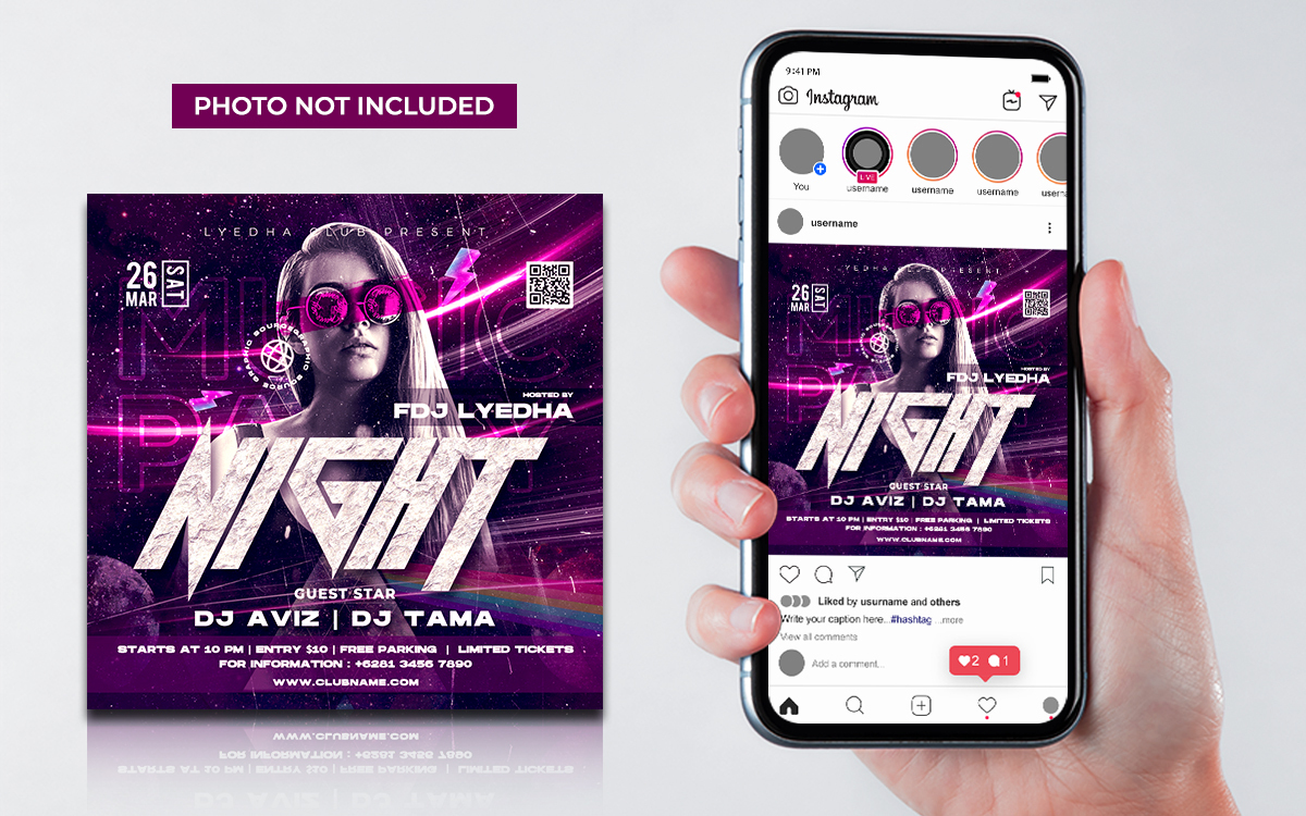 Night Club Dj Party Flyer Social Media Post