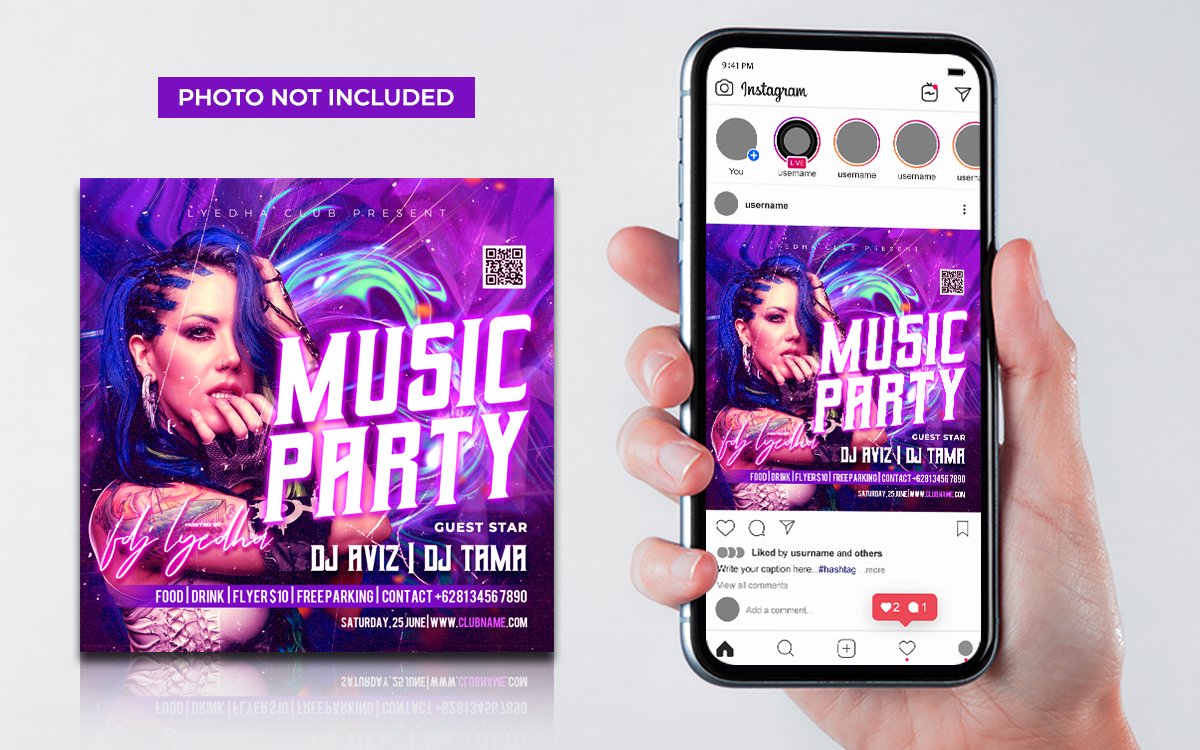 Purple Neon Club Dj Party Flyer Social Media
