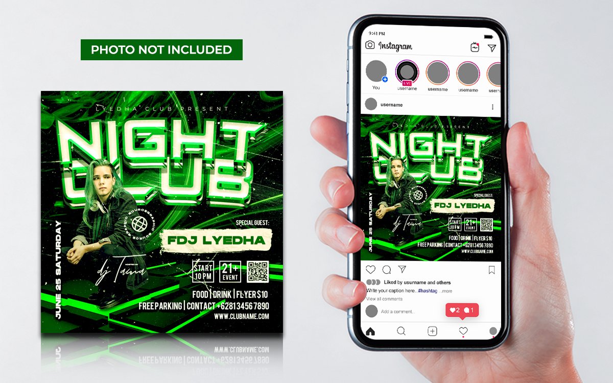 Green Black Night Club Dj Party Flyer Social Media