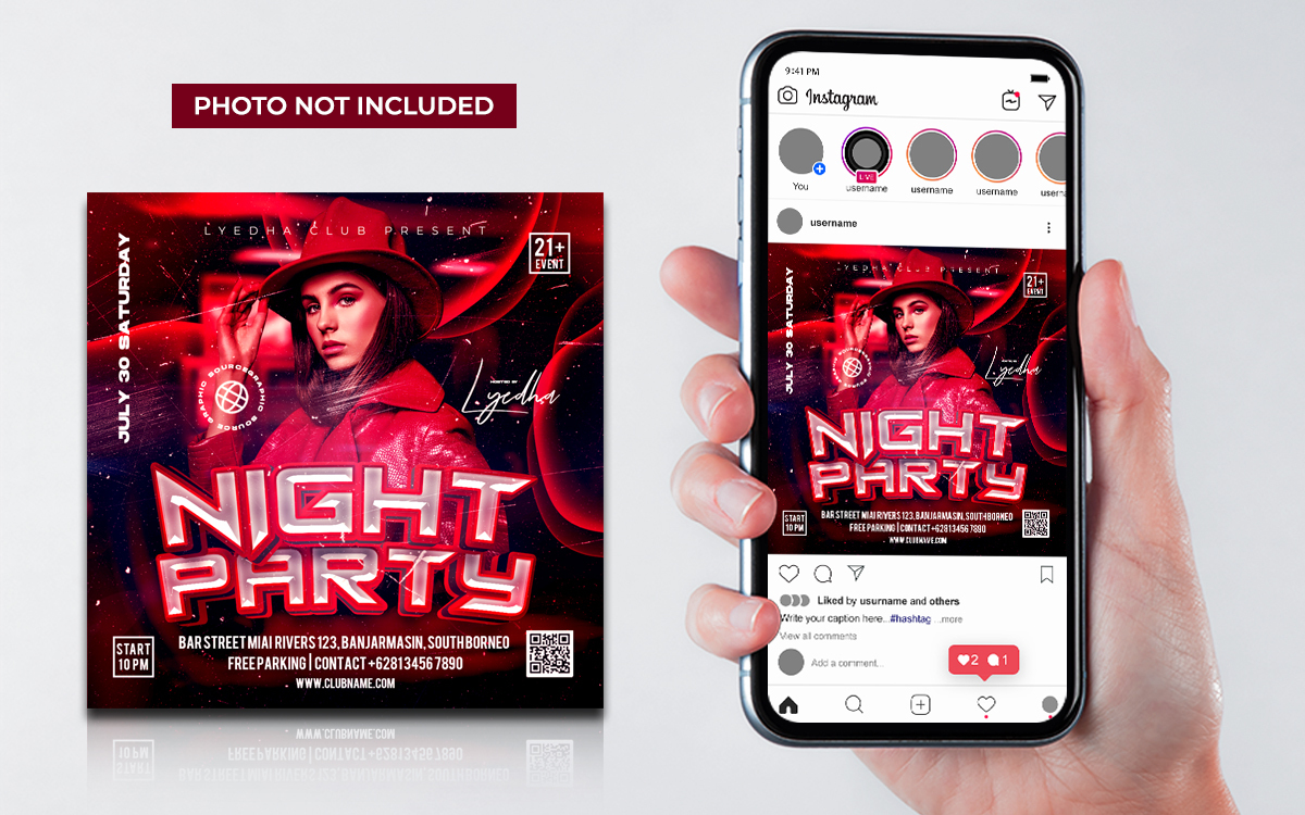 Red Black Night Club Dj Party Flyer Social Media
