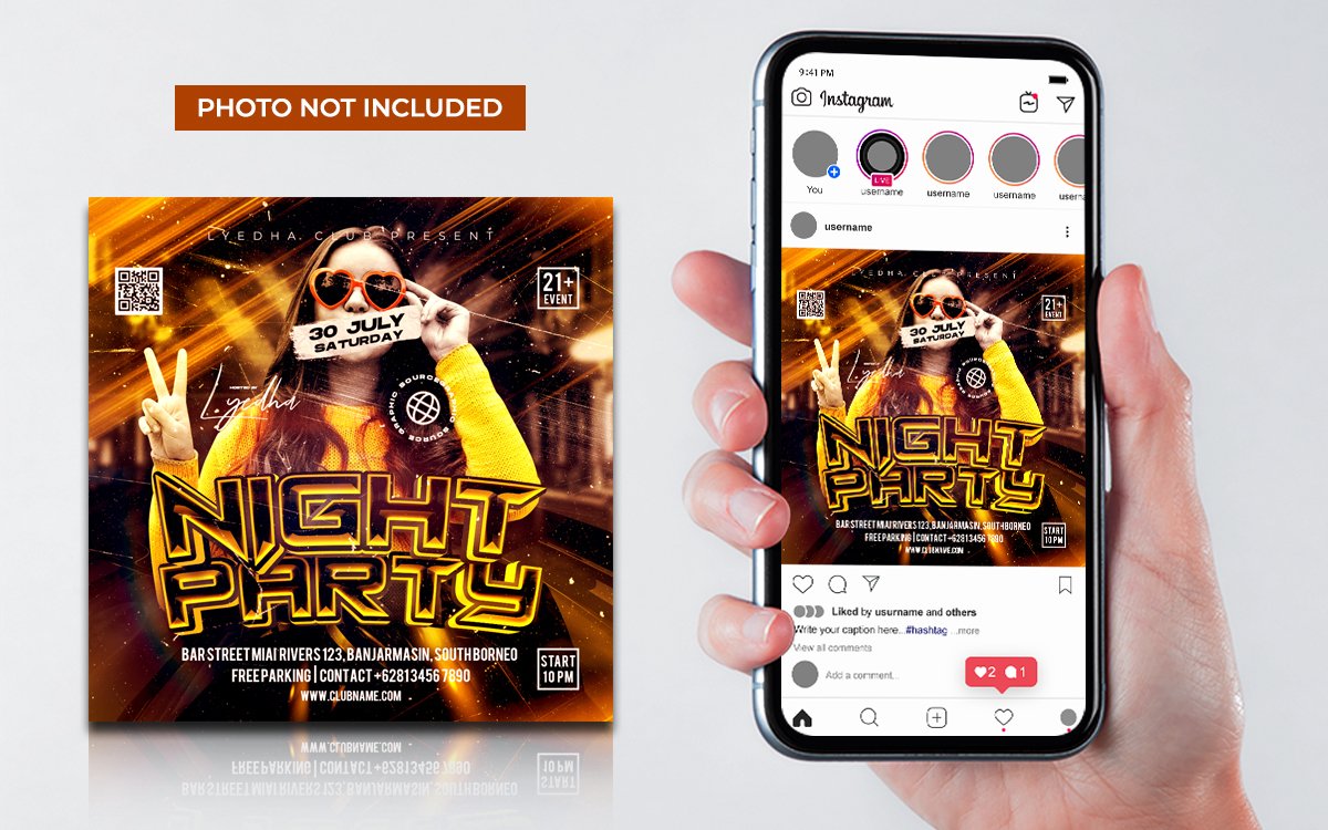 Yellow Night Club Dj Party Flyer Social Media