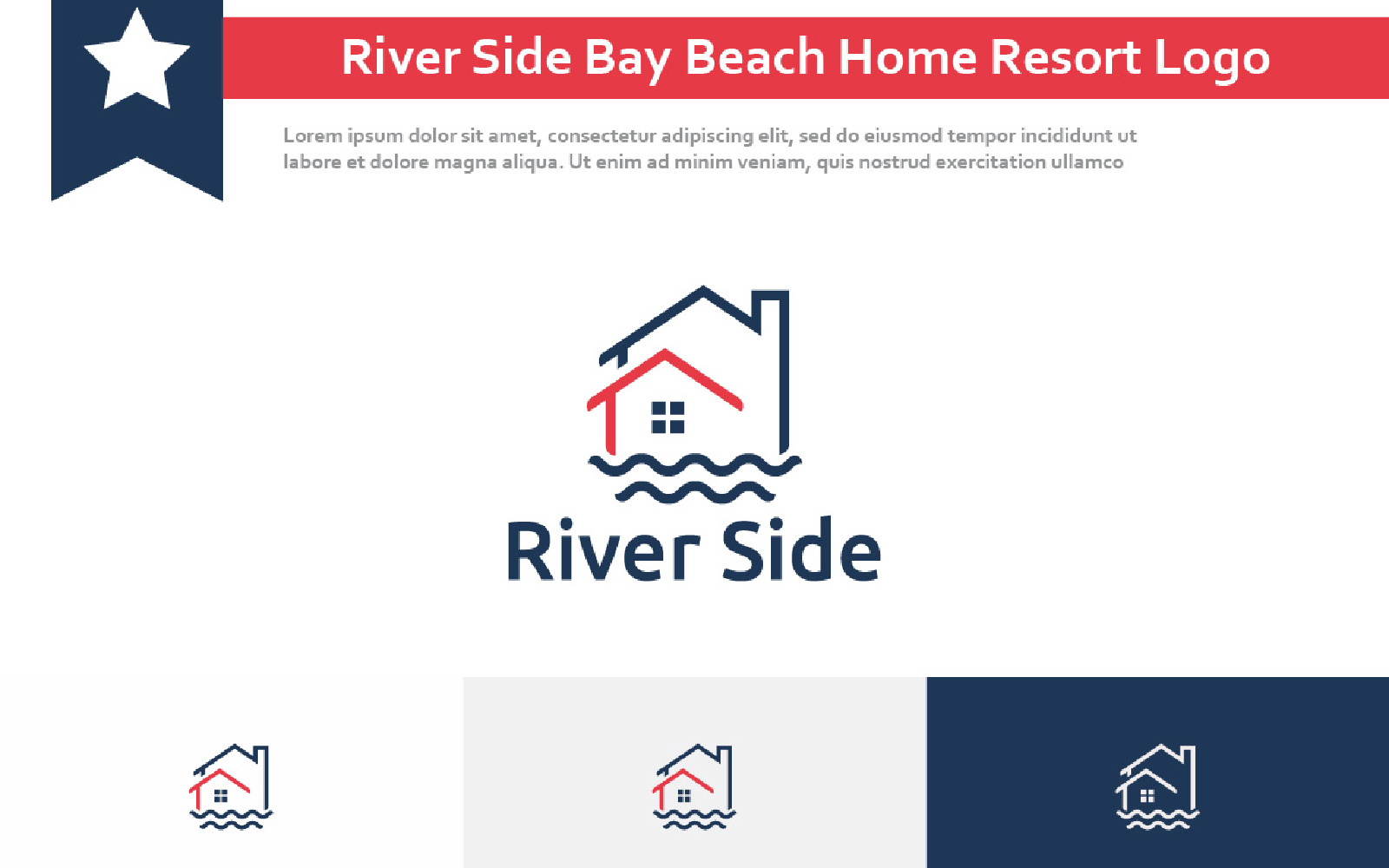 River Side Bay Beach House Home Resort Line Logo