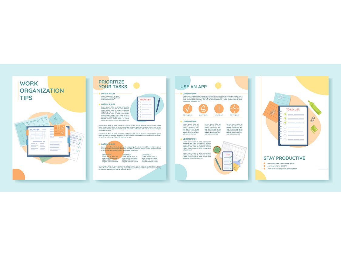 Work organization tips flat vector brochure template