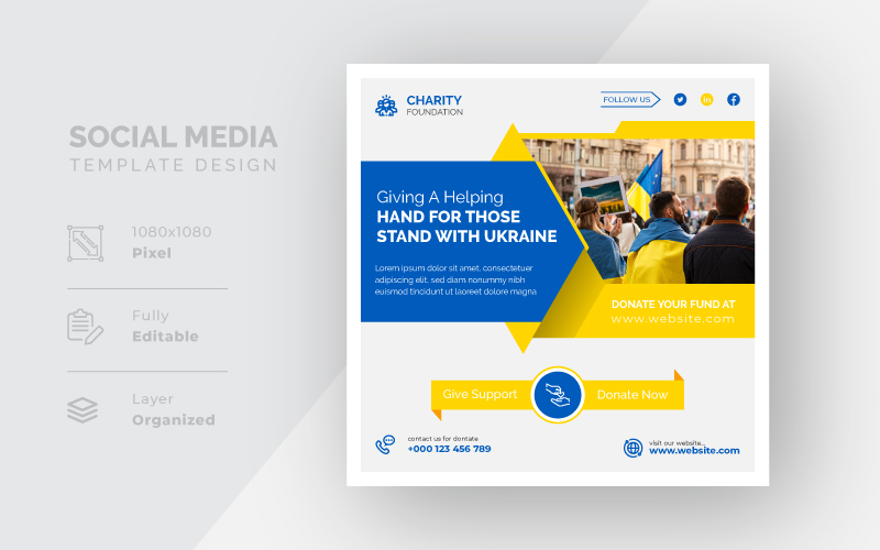 Stand With Ukraine White Background Social Media Template Design