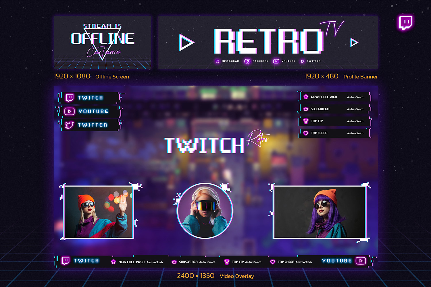 Retro Gaming Twitch Overlay and Screens