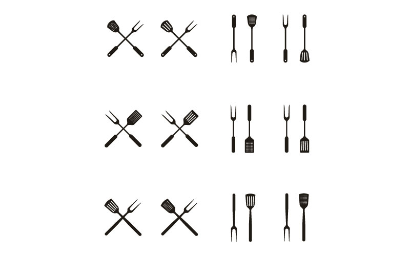 Fork And Spatula For BBQ Grill, Barbeque Logo Design