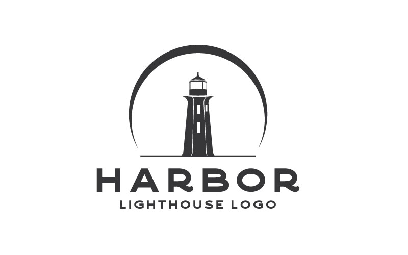 Lighthouse Searchlight Beacon Tower Island Beach Coast Logo Template