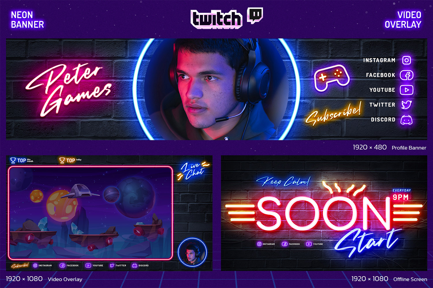Neon Gaming Twitch Profile Templates
