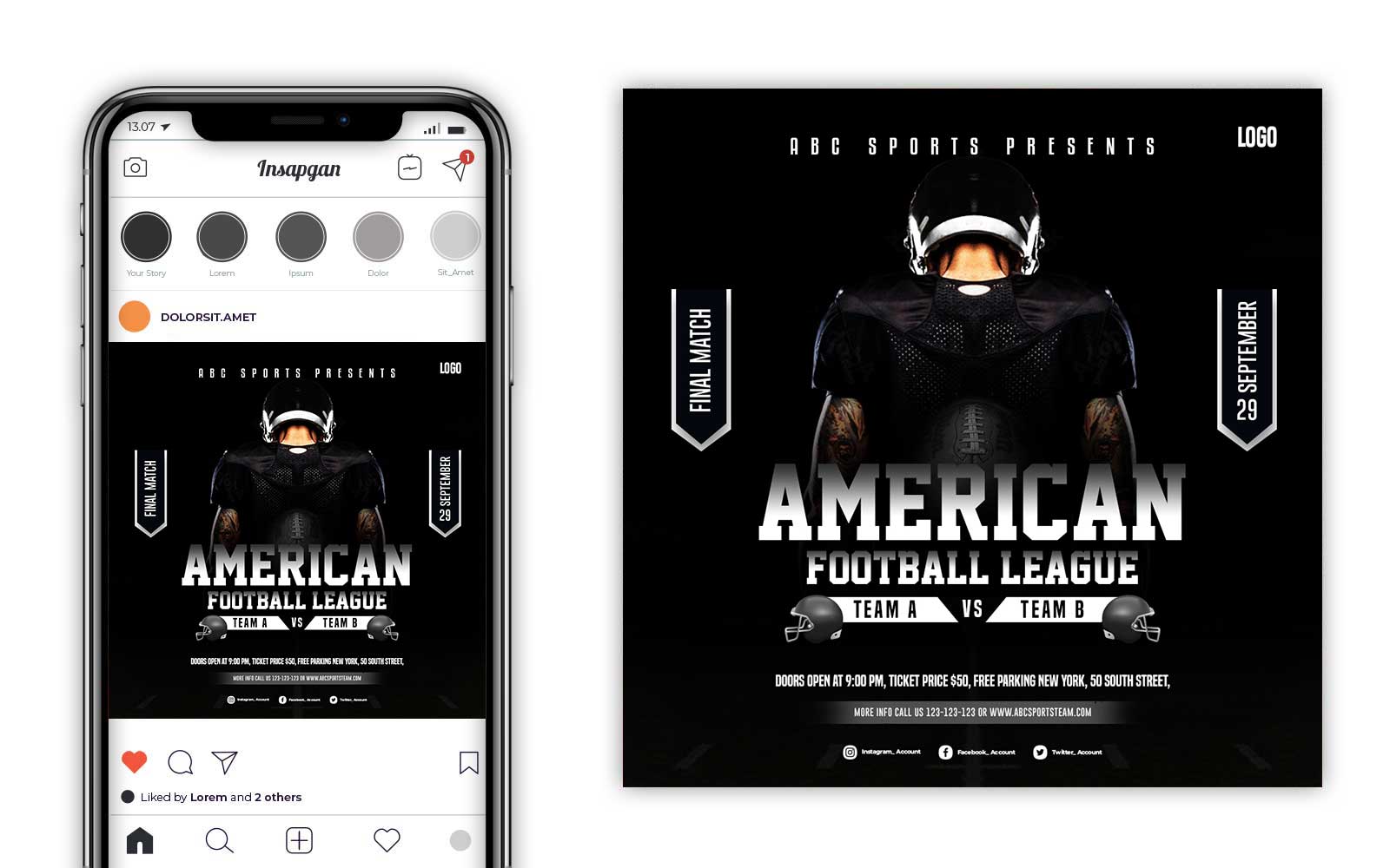 Nfl Rugby Game social media flyer template