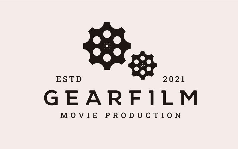 Gears With Film Reel For Movie Production Logo Design