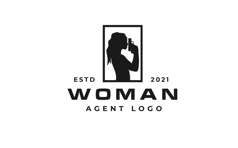 Silhouette Woman Holding a Weapon, Agent Spy Logo Design Template