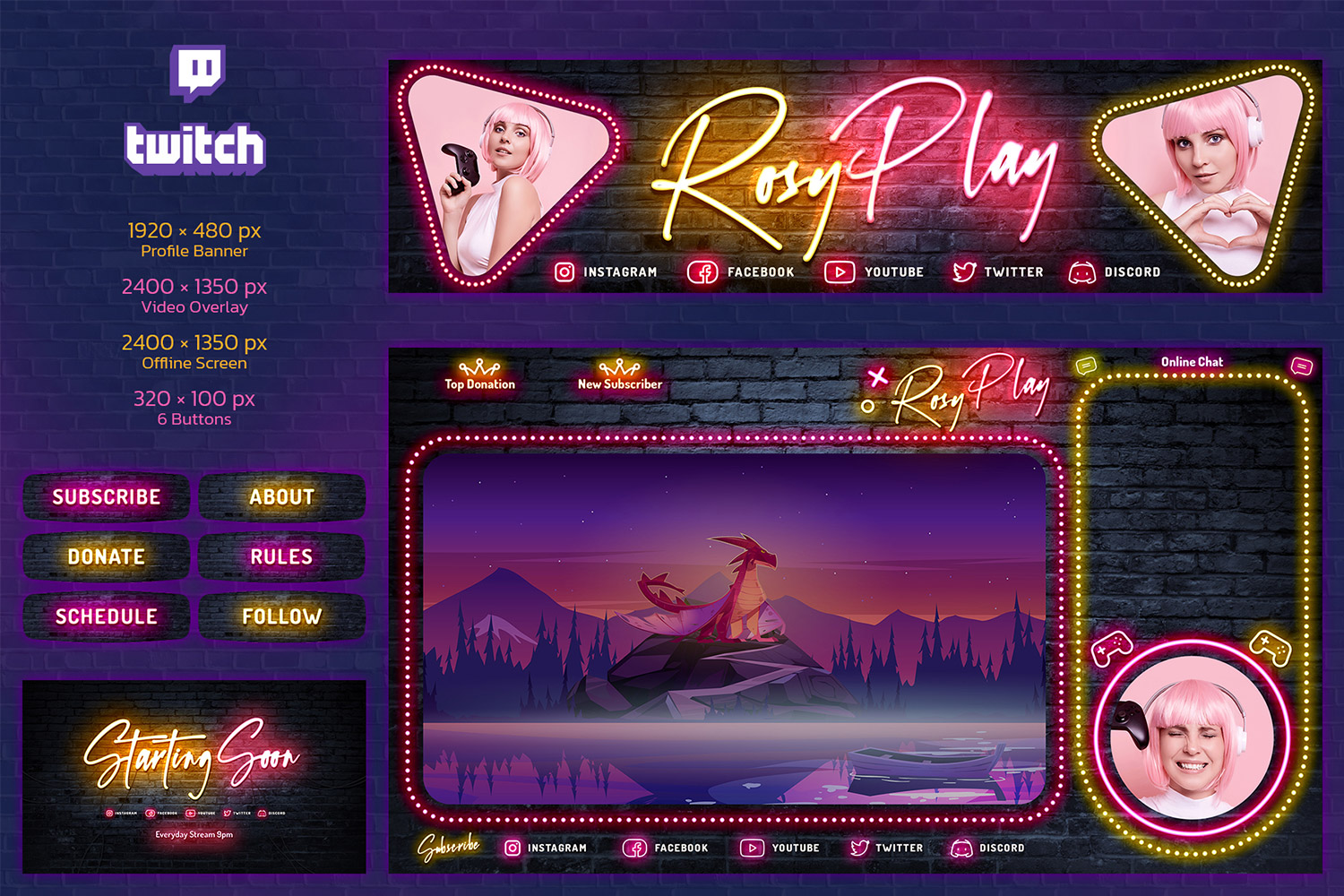 Neon Gaming Twitch Stream Templates