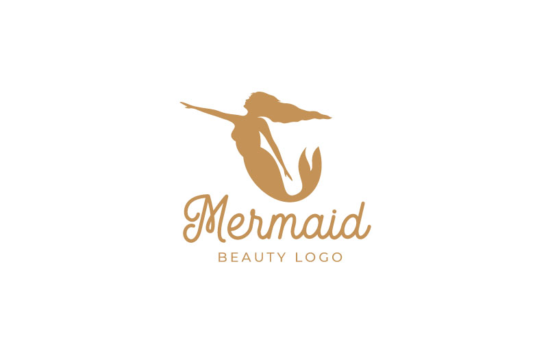 Silhouette of Mermaid With Long Hair Logo Design Template