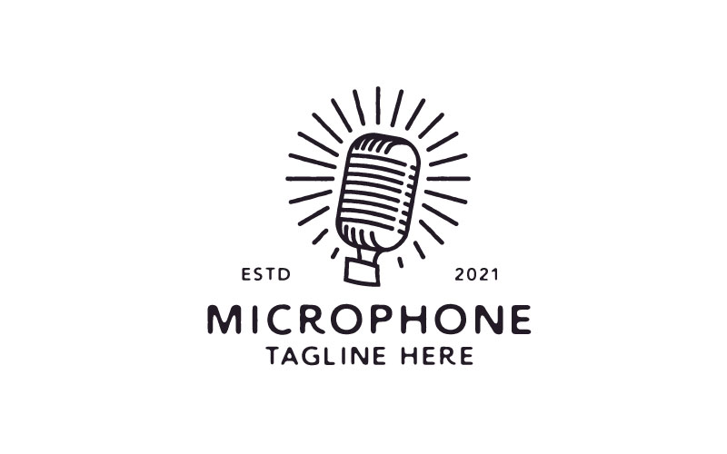Vintage Hipster Microphone Logo Design Template