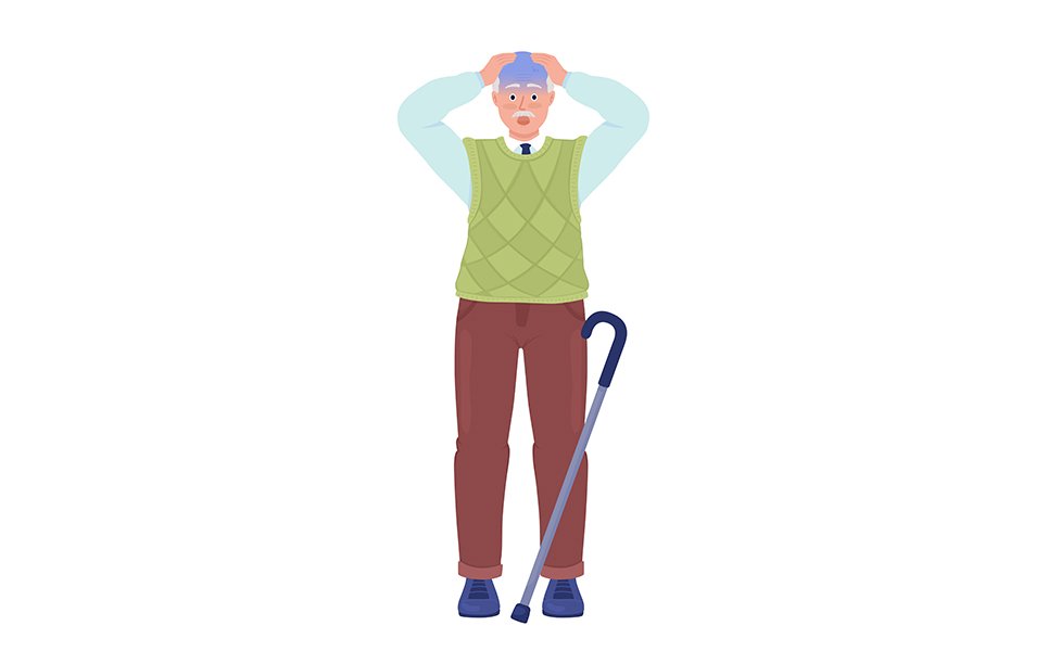 Old man with panic attack semi flat color vector character