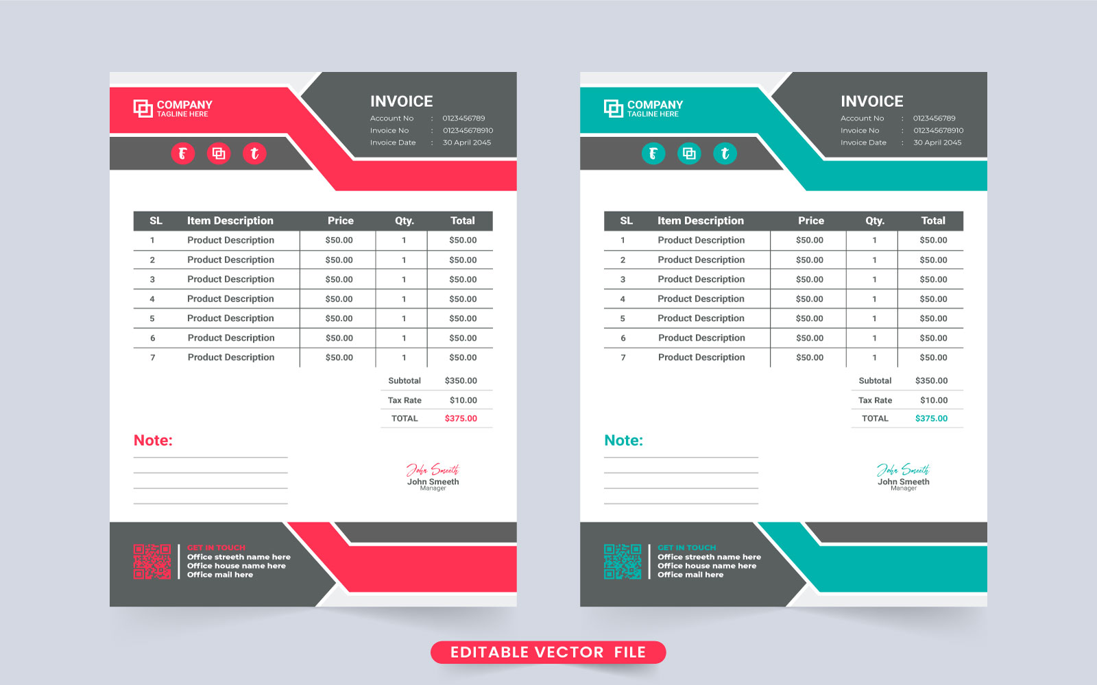 Company receipt and invoice template