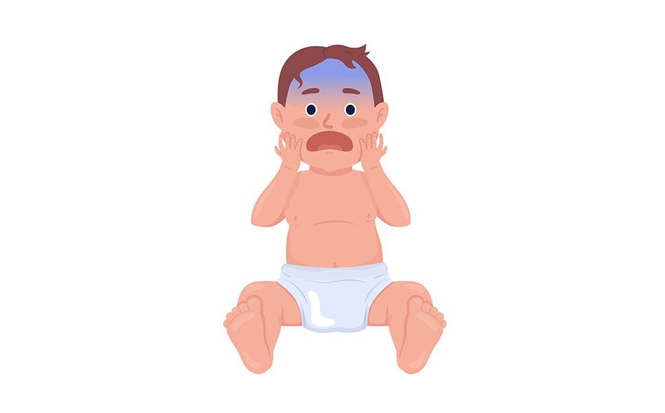 Scared baby boy grimacing semi flat color vector character