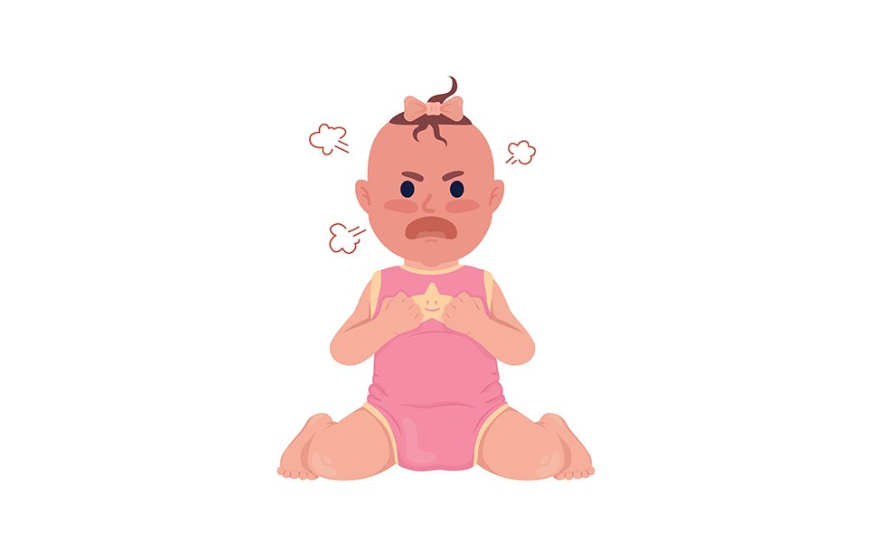 Offended baby girl screaming semi flat color vector character