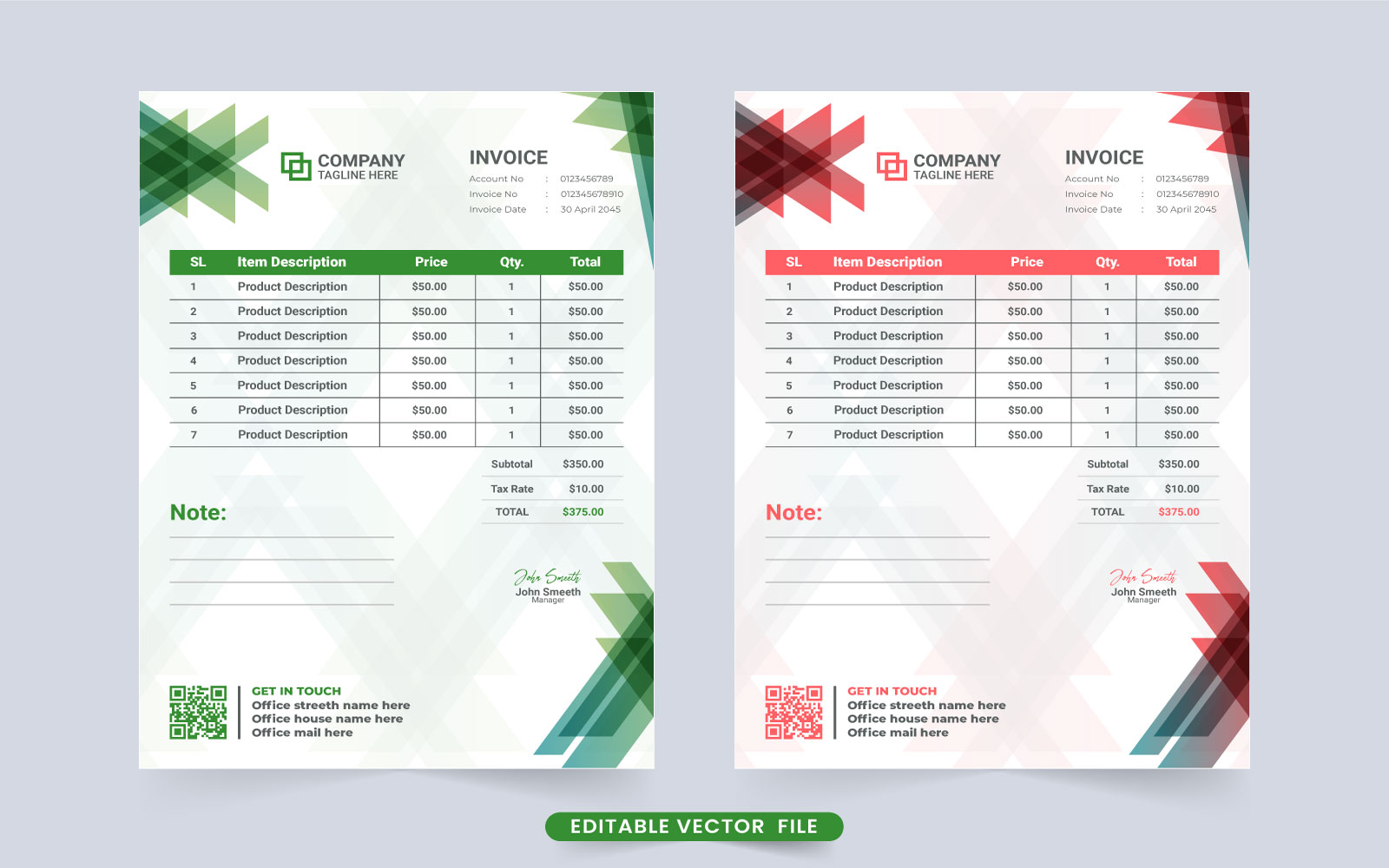 Professional invoice template vector design