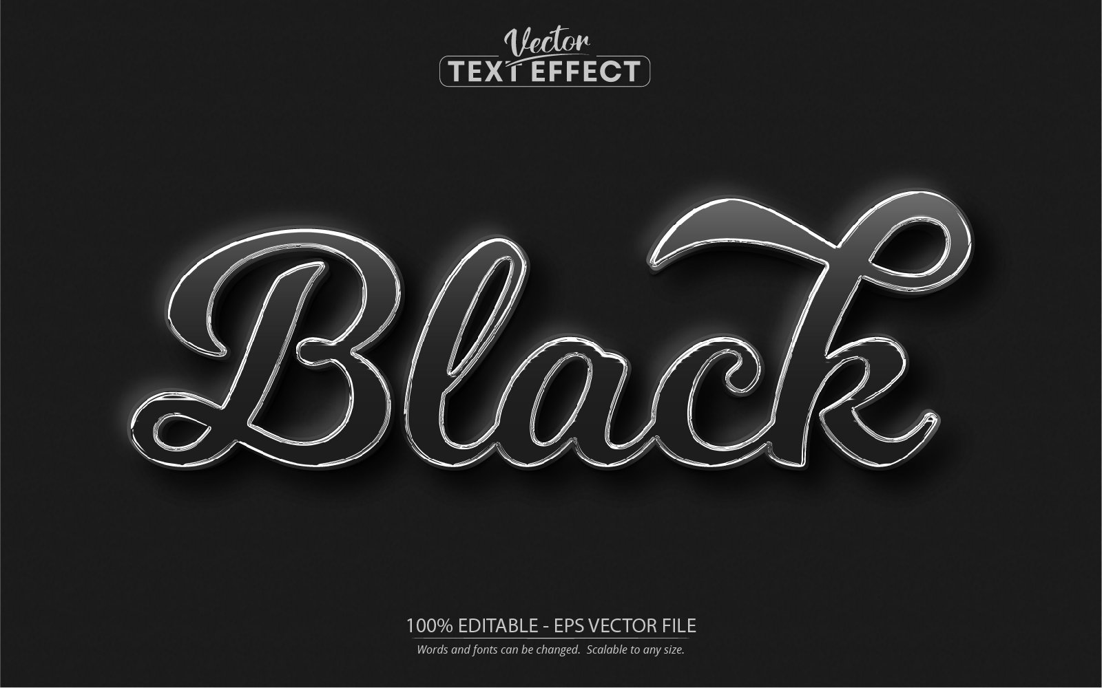 Black - Editable Text Effect, Calligraphy Metallic Shiny Text Style, Graphics Illustration