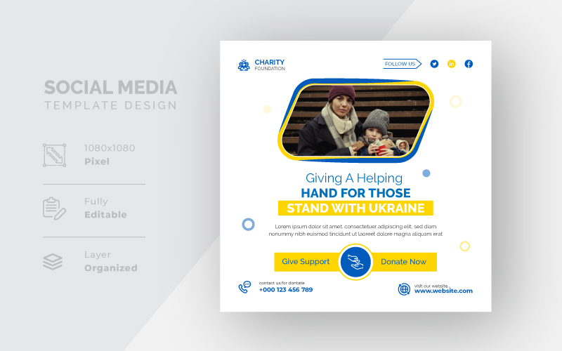 Stand With Ukraine Helping Hand Social Media Template Design