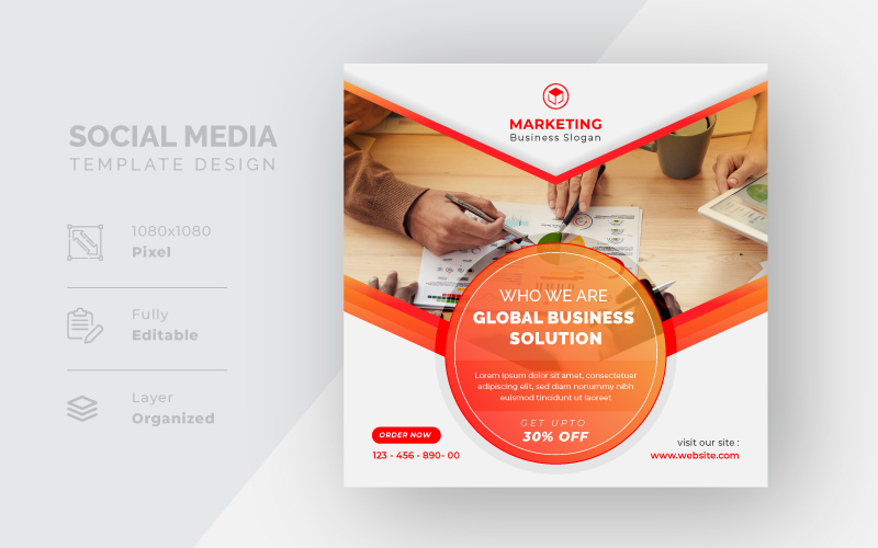 Global Business Solutions Branding Red Yellow Style Social Media Post Template