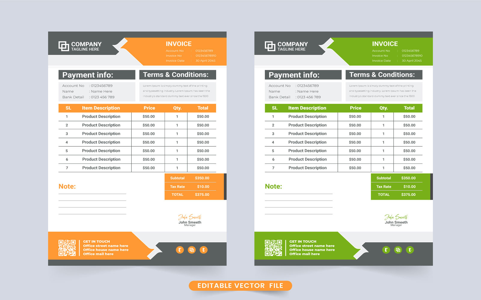 Modern business invoice template vector design