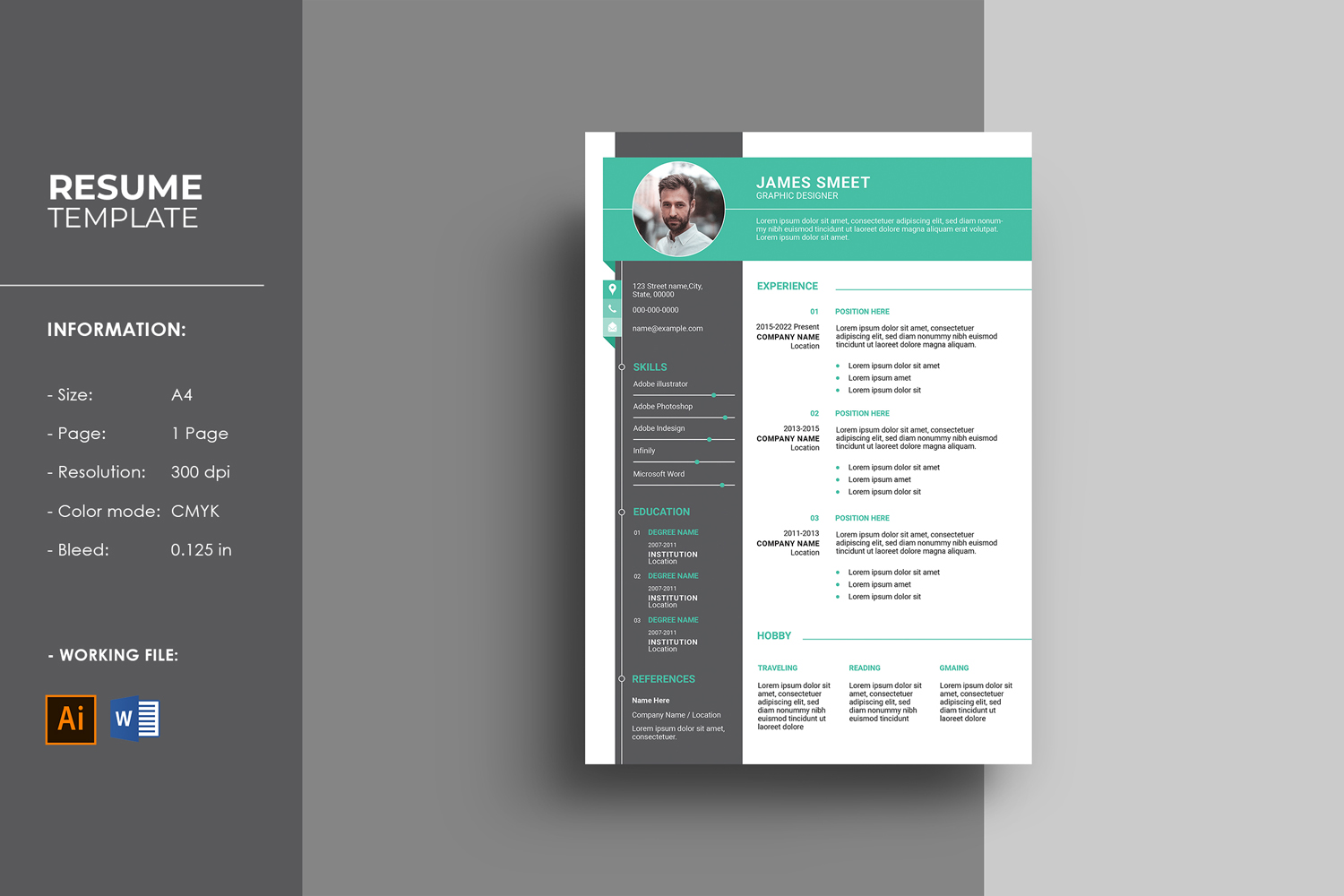 One Page Resume / Cv Template
