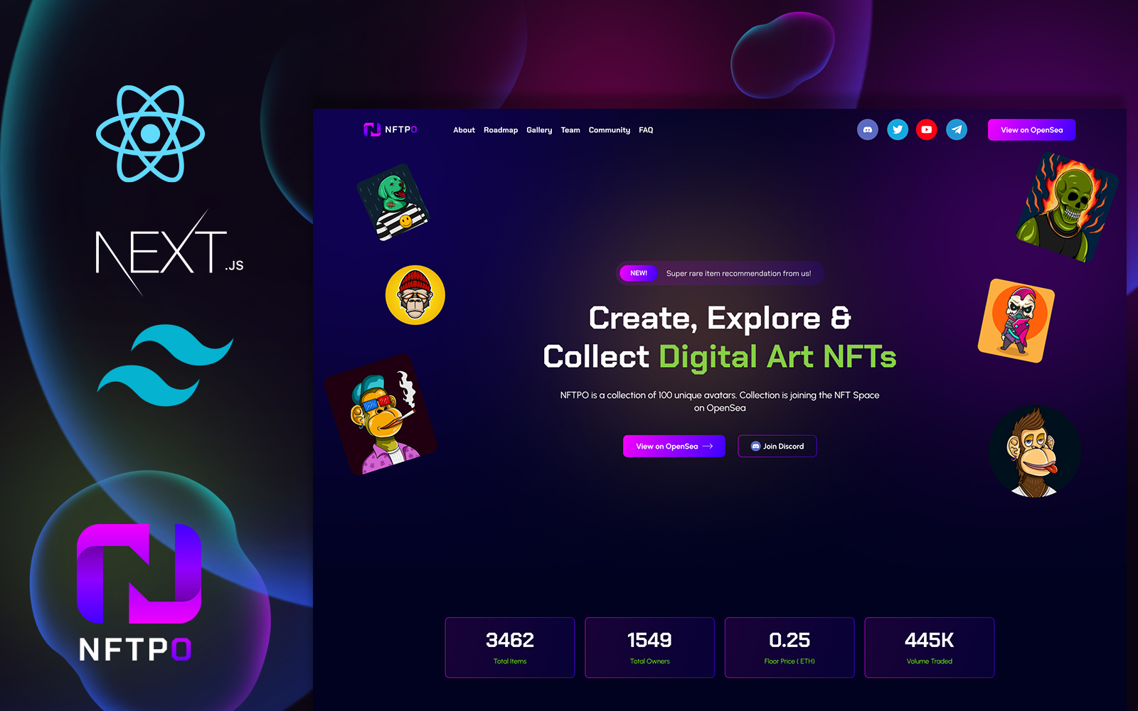 Nftpo - React NFT Project Landing Page + NextJS + TailwindCSS