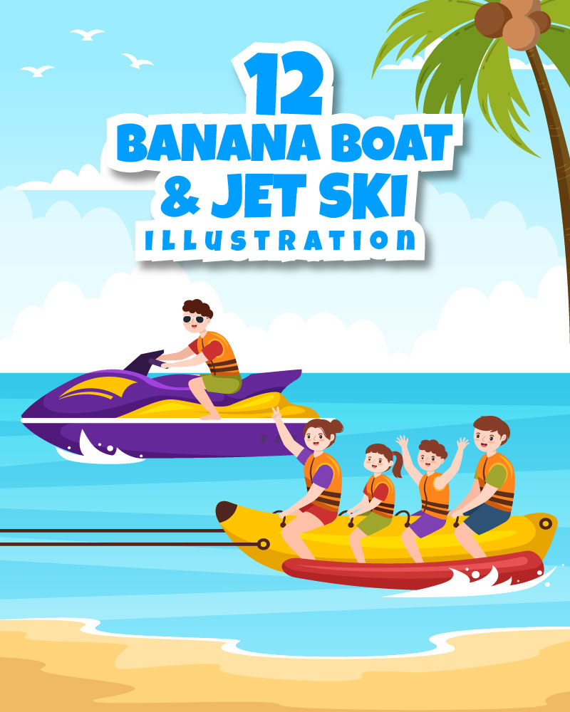 12 Playing Banana Boat and Jet Ski Illustration