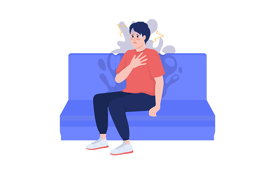 Man having panic attack semi flat color vector character