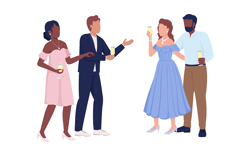 Guests raising toast semi flat color vector characters