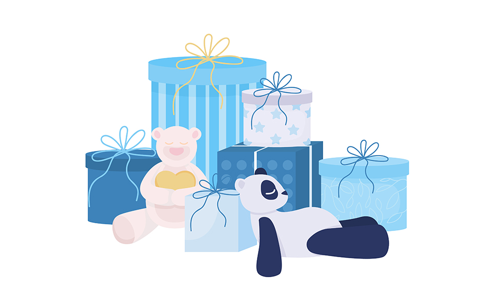 Gifts and presents for child semi flat color vector object