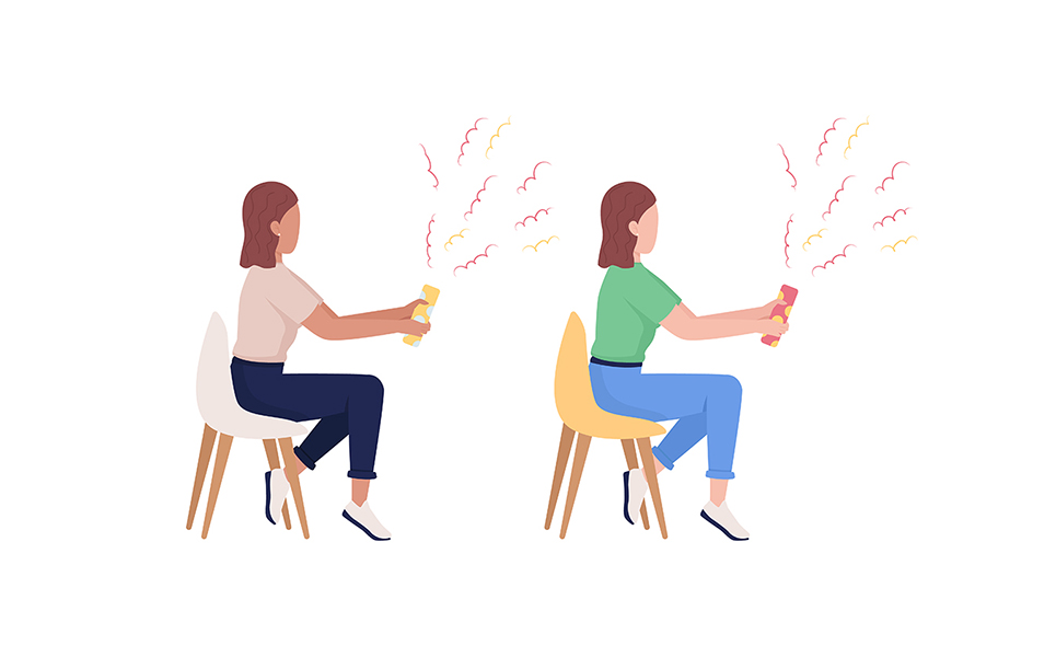 Women with confetti semi flat color vector characters set