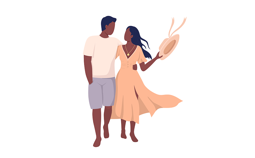 Couple walking barefoot semi flat color vector characters