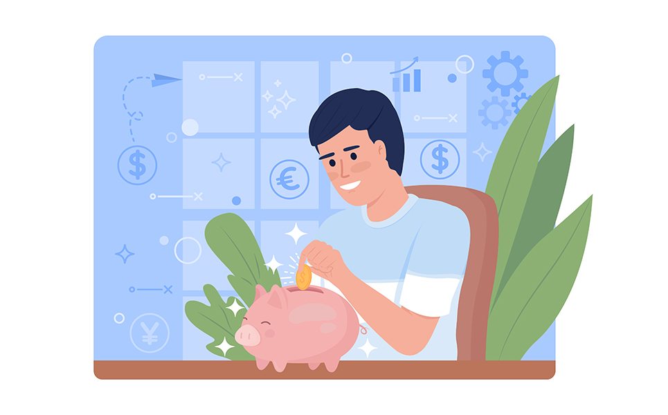 Saving money 2D vector isolated illustration